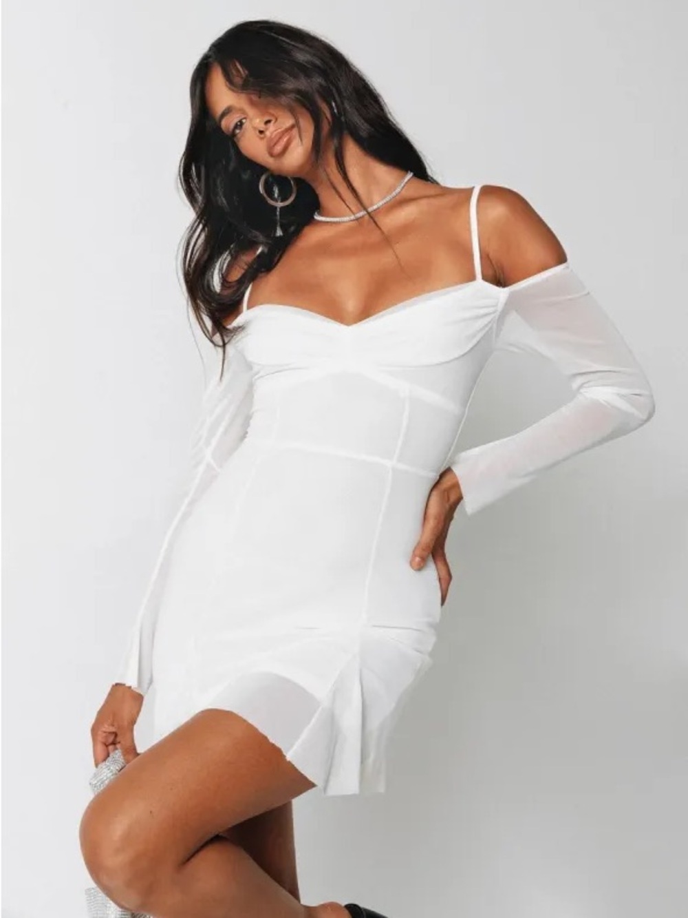 Princess Polly Viva White Off-Shoulder Mesh Mini Dress